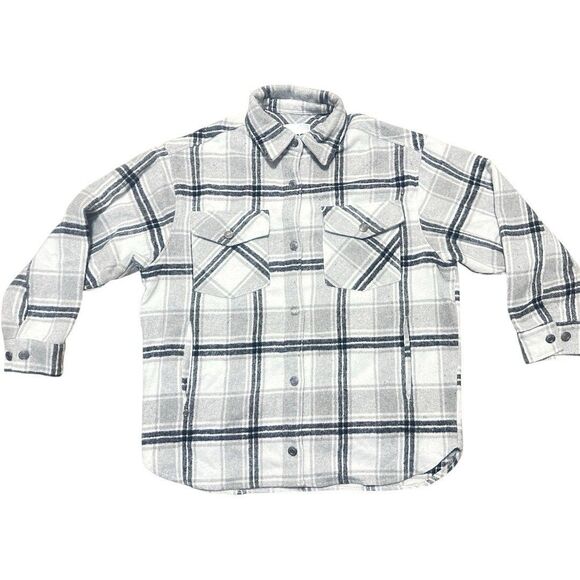 Women’s Flanel Jacket Size S White Grey Blue Fishing Utility Pockets Button Up - Picture 1 of 3